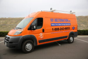 Water Damage Restoration Truck At Residential Job Location